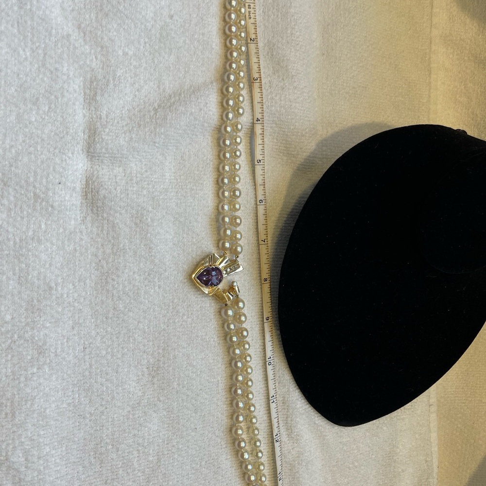 Vintage 14k gold diamond pearl amethyst necklace - Picture 7 of 16